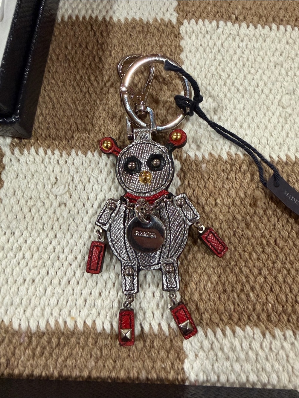 Prada Silver Robot Charm with Red Accents